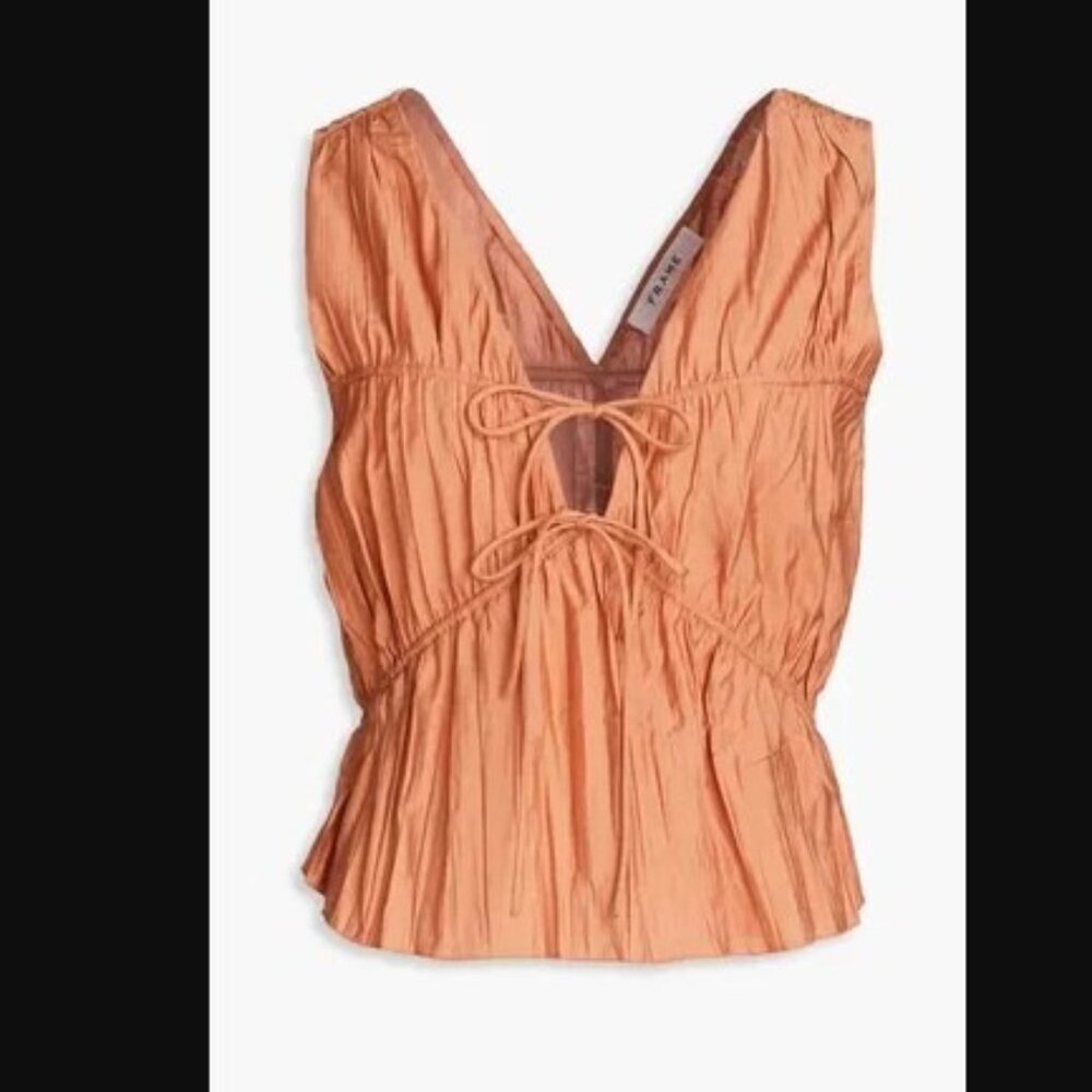 Frame Denim Peach Crinkle V-Neck Tie Front Tank